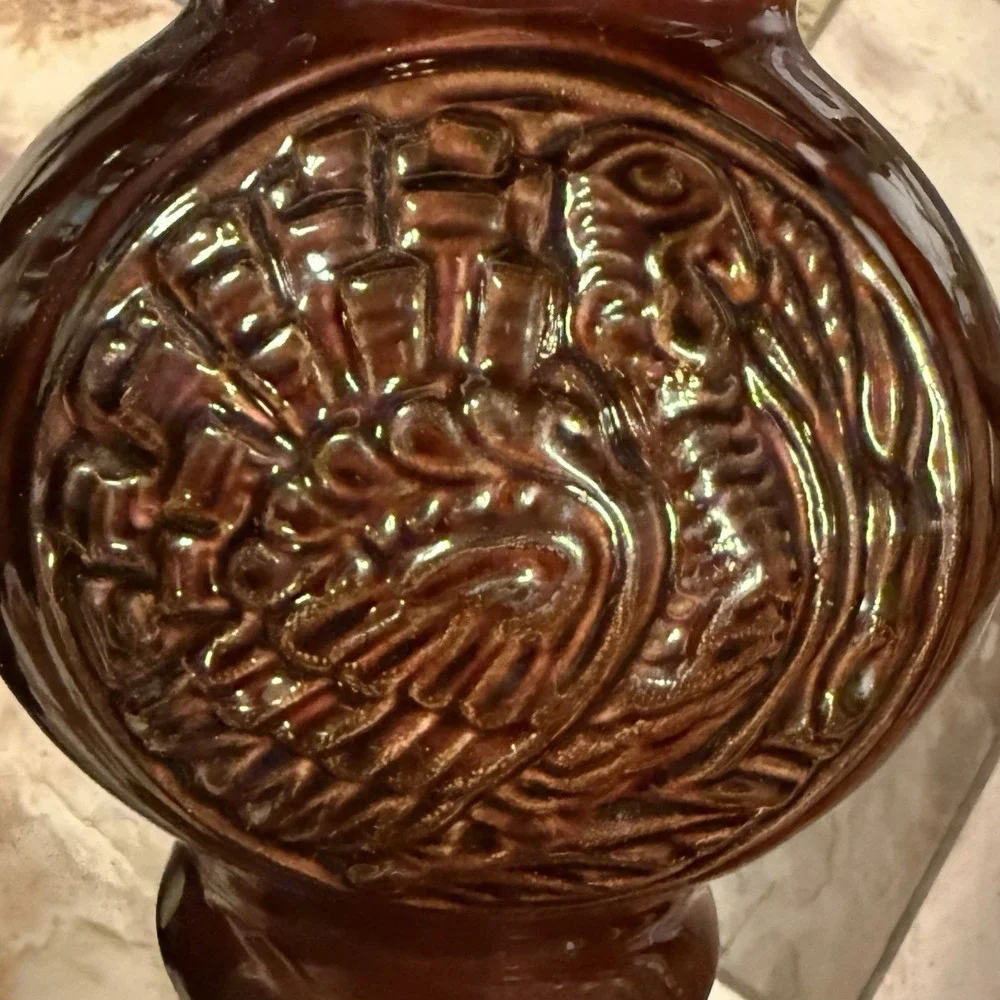 VTG‎ 1960s MCM McCoy Glossy Brown Turkey Embossed Pitcher Thanksgiving Holiday